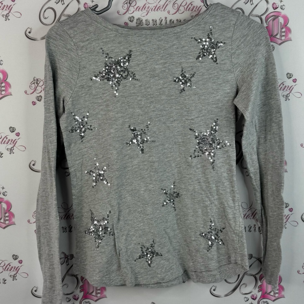 Talbots long sleeve grey Star ⭐️ sequin sparkly Embellished shirt Top gray